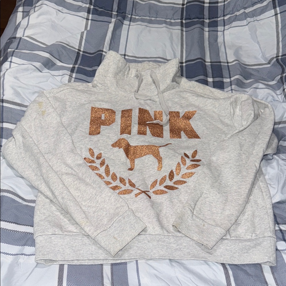 Victoria Secret Pink hoodie sweater Gray VS Size Medium active winter - Picture 1 of 8